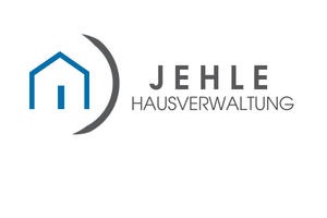 Logo in Grau und Blau mit stilisiertem Haus und dem Text Jehle Hausverwaltung